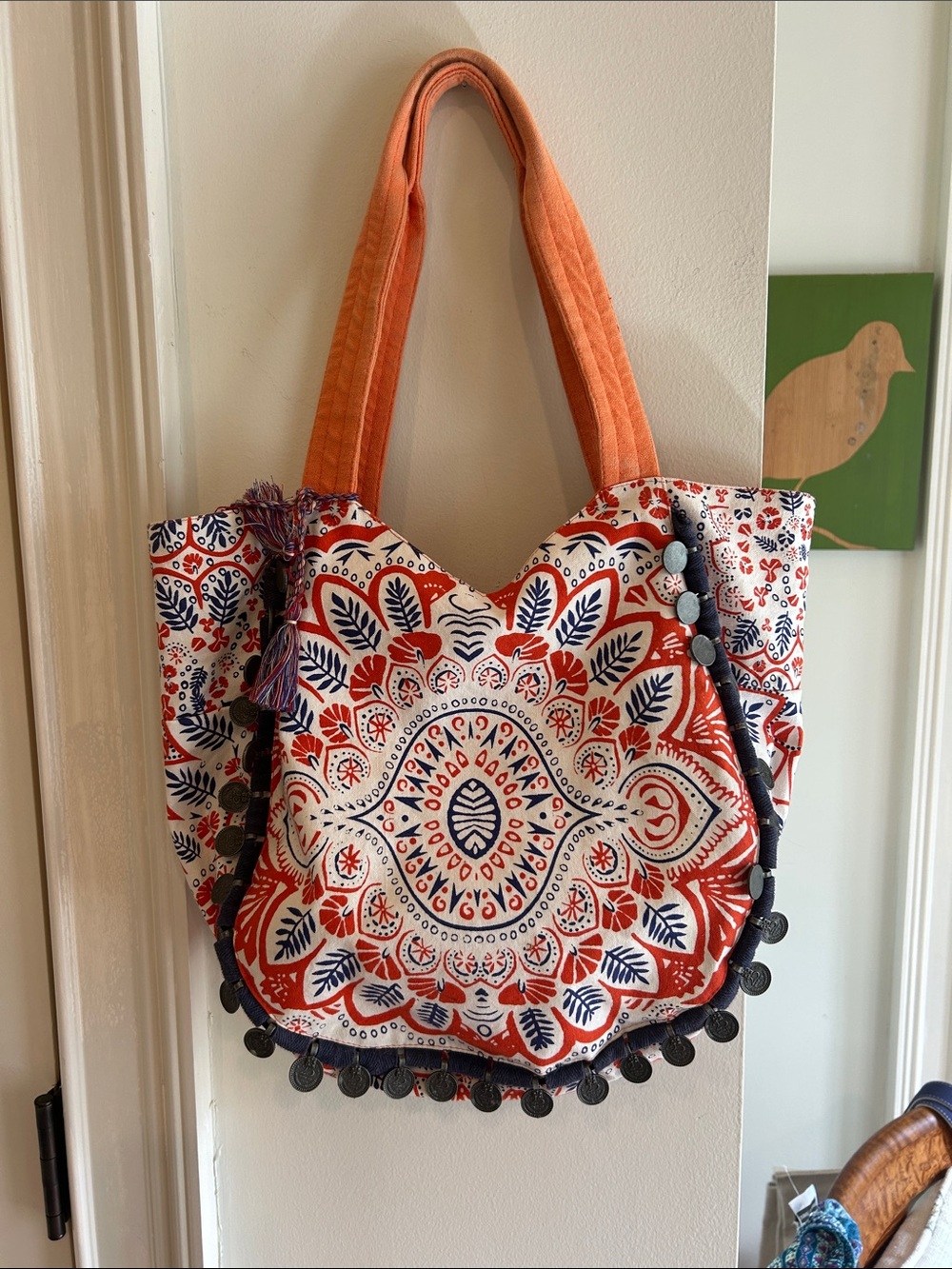 Antik Batik Orange and Navy Boho Mandala Tote